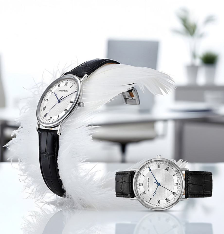 Romanson Kairos Classic Slim Black Leather Watch